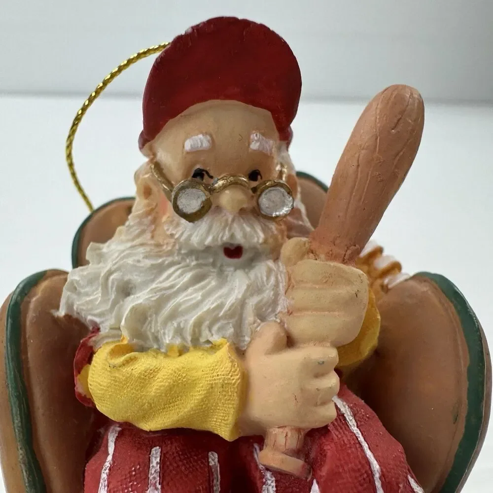 Vintage Baseball Santa Ornament Santa Holding Bat in Glove Chair Sports Xmas